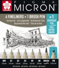 Sakura, Pigma Micron Kit KIT 6 Finelineers + Brush+ PN